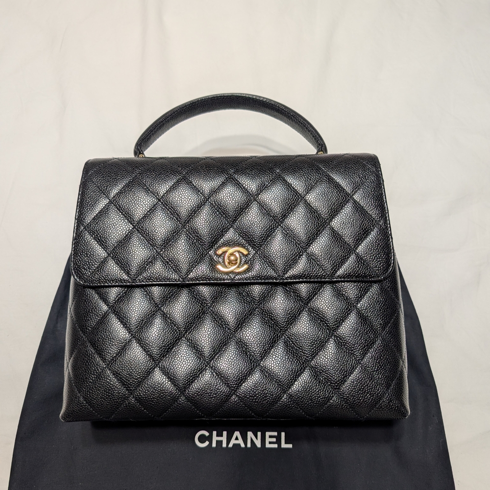CHANEL Vintage Black Quilted Caviar Kelly Gold Hardware